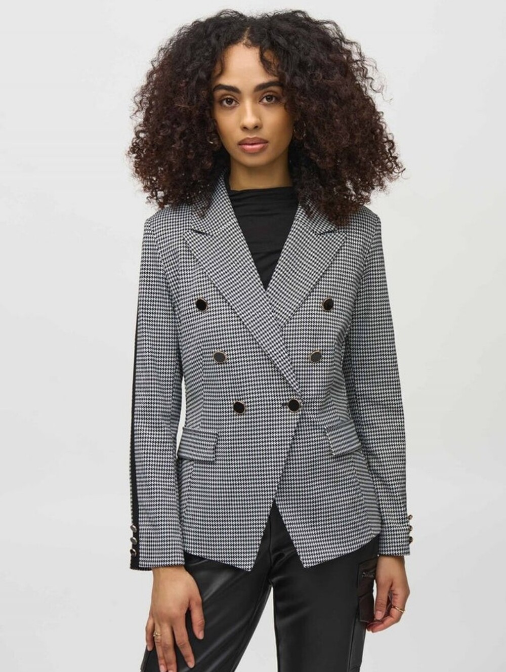 Joseph Ribkoff Houndstooth Jacquard Knit Fitted Blazer Size 8 New
